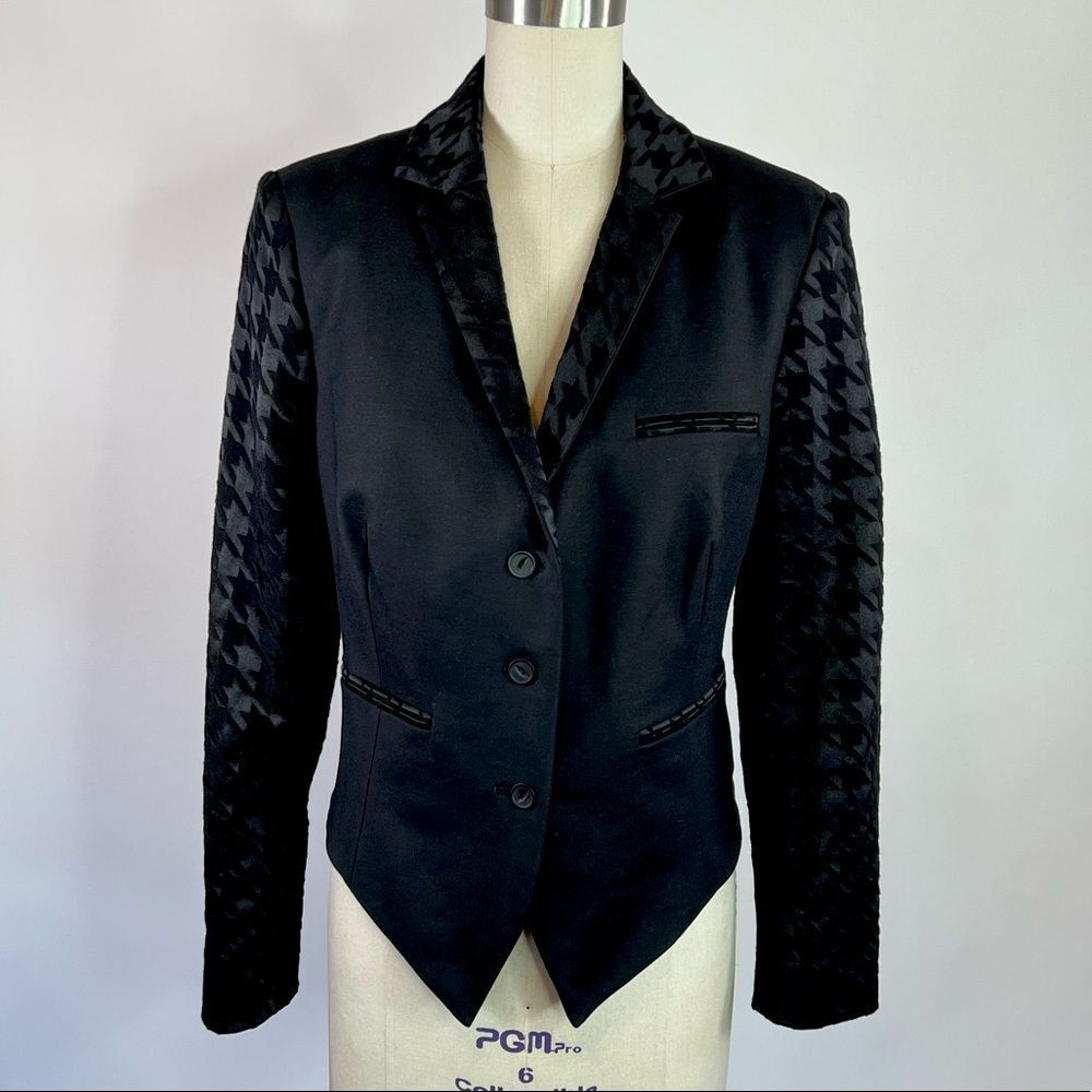 New ANNE FONTAINE black houndstooth trailer fitted blazer jacket 42